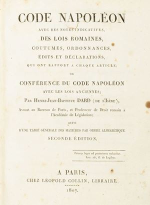 Code Napoleon. Avec des notes indicatives, des lois romaines, coutumes, ordonnances, édits et déclarations, qui ont rapport a chaque article; ou conférence du code Napoléon avec les lois anciennes