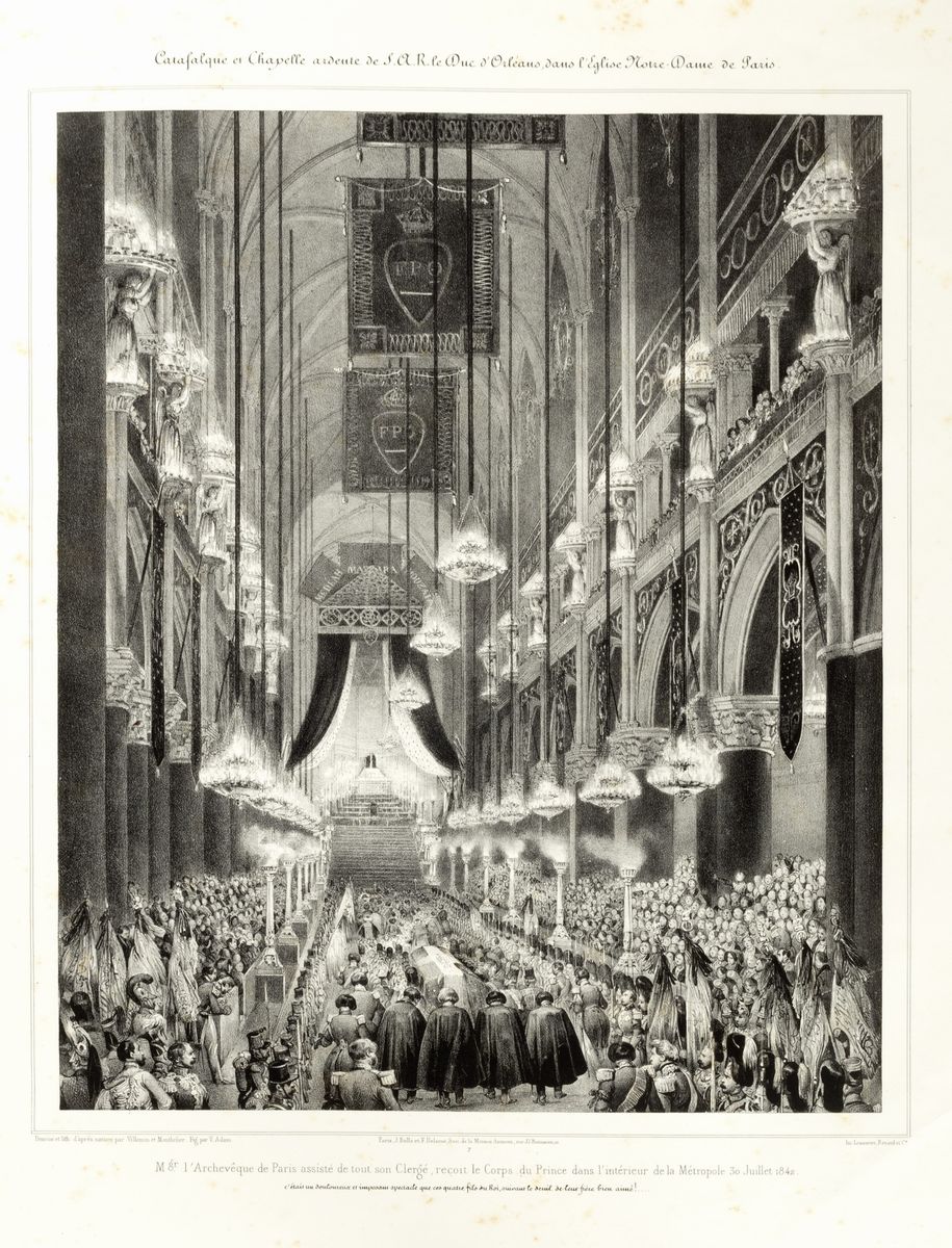Victor Adam - Mort et funérailles de S. A. R. M. gr. Le Duc d'Orleans, litografia 1842