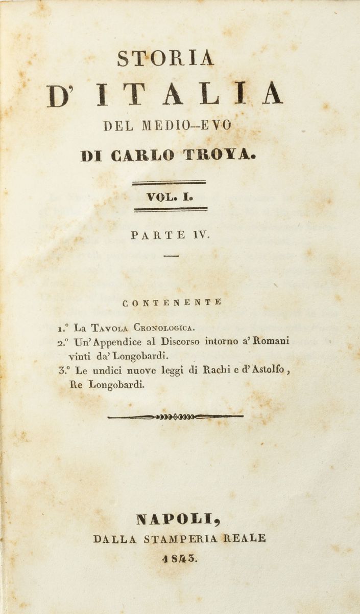 Carlo Troya - Storia d’Italia nel Medioevo - Opera completa in 17 volumi (1839-1855)