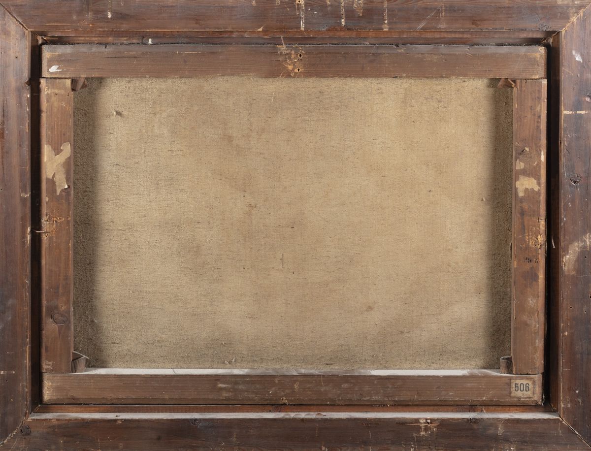 Pittore Bambocciante, Secolo XVII - Cavalieri in sosta presso una taverna, olio su tela