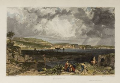 Harding, Pozzuoli - Incisione all'acquaforte colorata del 1831