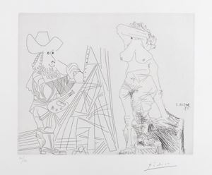 Picasso Pablo - Peintre et modèle qui se cache le visage, from the 347 series