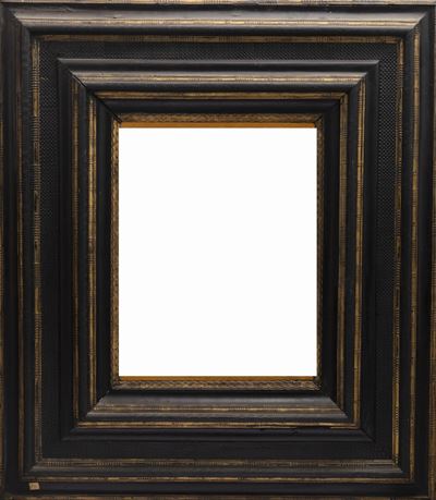 Cornice a più ordini di intaglio in legno ebanizzato e parzialmente dorato, secolo XVII