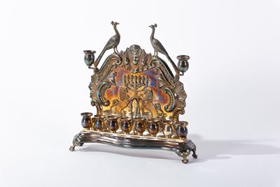 Lampada Hannukkah da Parete in Silver Plate, Polonia Seconda Metà del Secolo XIX