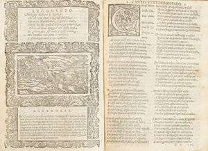 Ariosto, Ludovico - Orlando furioso [...]. Nuouamente ricorretto. Con nuoui argomenti di m. Lodouico Dolce: con la vita dell'autore di m. Simon Fornari: il vocabulario delle voci più oscure: le imitationi cauate dal Dolce: le nuoue allegorie, & annotationi di m. Tomaso Porcachi 