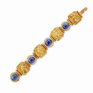 A 18k yellow gold and lapislazuli bracelet, signed Buccellati