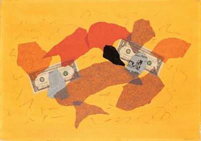 Acropoli con dollari, olio e tecnica mista su tela
