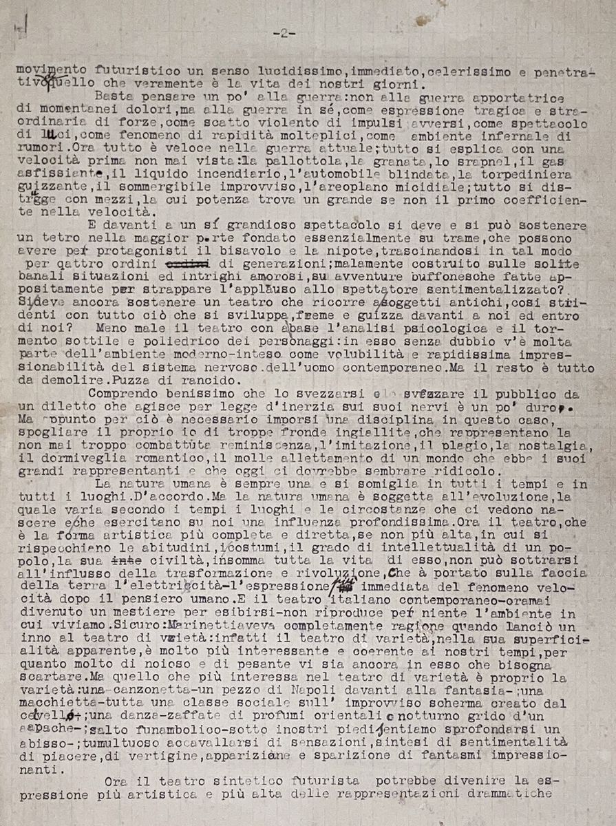Antonio del Mastro - Il teatro sintetico e il suo avvenire - dattiloscritto con correzioni manosc...