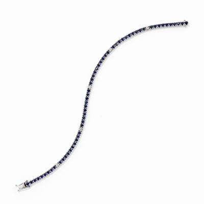 Bracciale Tennis in oro bianco 18k con zaffiri e diamanti