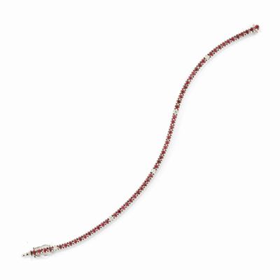 Bracciale tennis in oro bianco 18k con rubini e diamanti