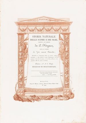 Jacob, Nicolas Henri - Hugues, Pietro - Storia naturale delle scimie e dei maki [...] dietro le scoperte dei più rinomati naturalisti.