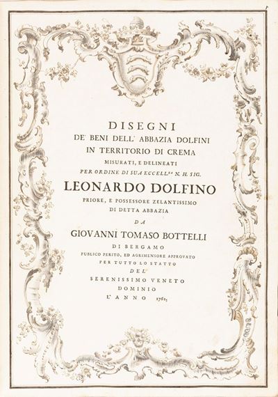 Disegni de' beni dell'abbazia Dolfini in territorio di Crema, cabreo cartaceo del 1761