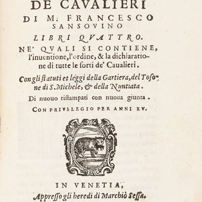 Sansovino, Della origine de caualieri di m. Francesco Sansouino, Libri quattro