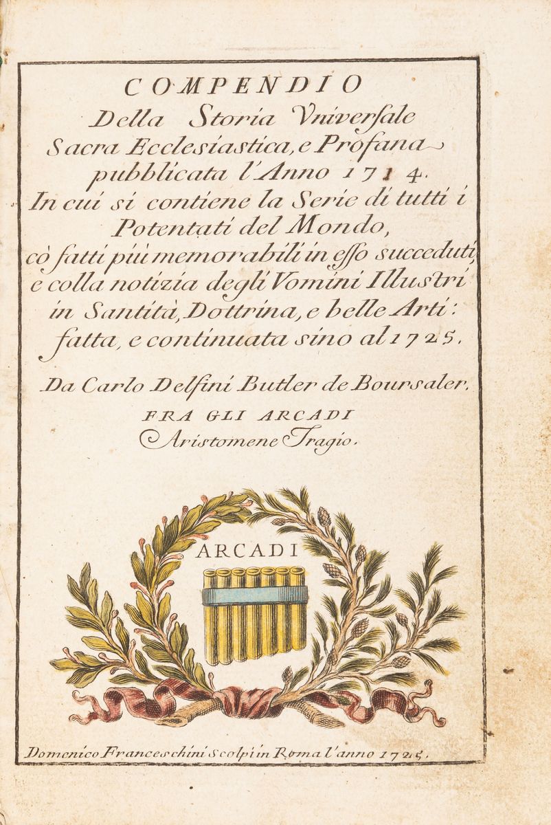 Carlo Delfini Butler De Boursaler - Compendio della Storia Universale Sacra Ecclesiastica, e Prof...