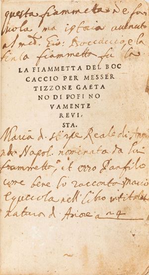 La Fiammetta del Boccaccio. Per messer Tizzone Gaetano di Pofi novamente reuista