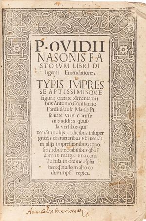 Ovidio Nasone, Publio - P. Ouidij Nasonis Fastorum libri diligenti emendatione.
