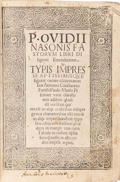 Nasonis Fastorum libri, 1527, edizione in 4° con xilografie