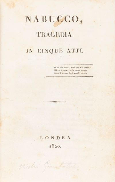 Nabucco - Tragedia allegorica, 1820