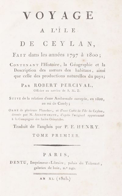 Voyage à l’Ile de Ceylan - Prima edizione, 1803