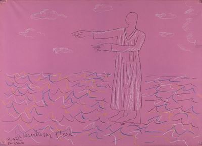 La marche sur l'eau, tecnica mista su carta applicata su tela, 1981