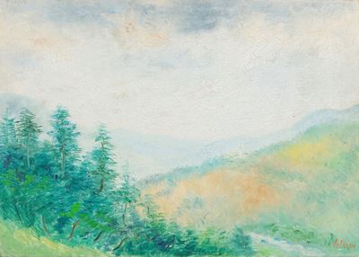 Vallata del Parma a Corniglio, olio su cartone telato