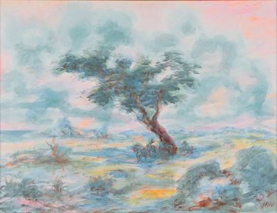 Il grande albero, acrilico e acquerello su carta incollata su tela