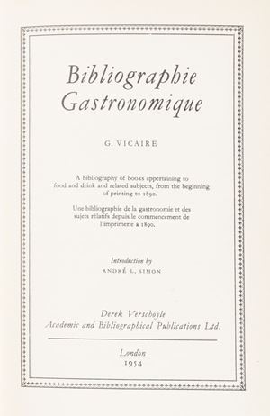 Georges Vicaire - Bibliographie gastronomique