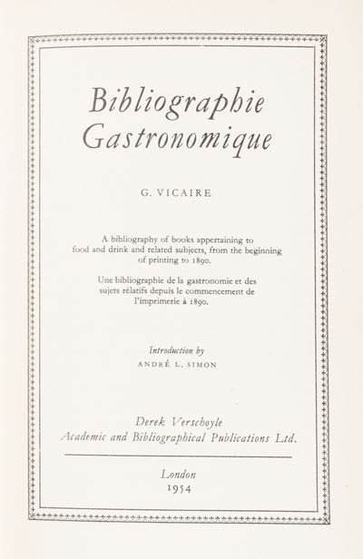 Bibliographie gastronomique - Seconda edizione, 1954