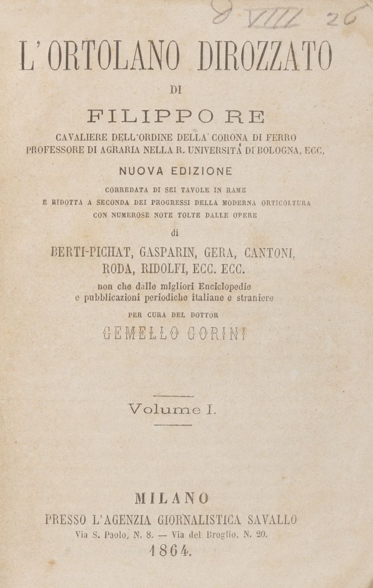 Filippo Re - L'Ortolano dirozzato, 1864, in due volumi