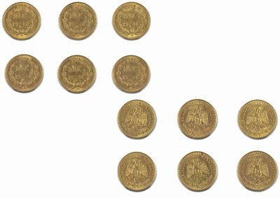 Messico, Lotto di 6 esemplari di 2 Pesos in oro, 1945