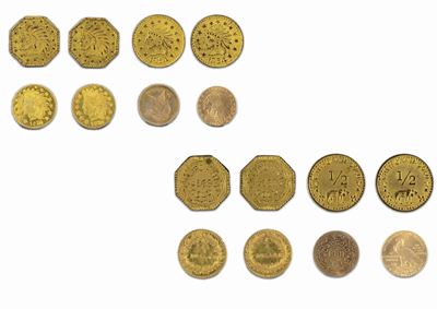 Lotto di 8 monete false, frazioni di dollaro ottocentesche e esemplare 'Indian Head'