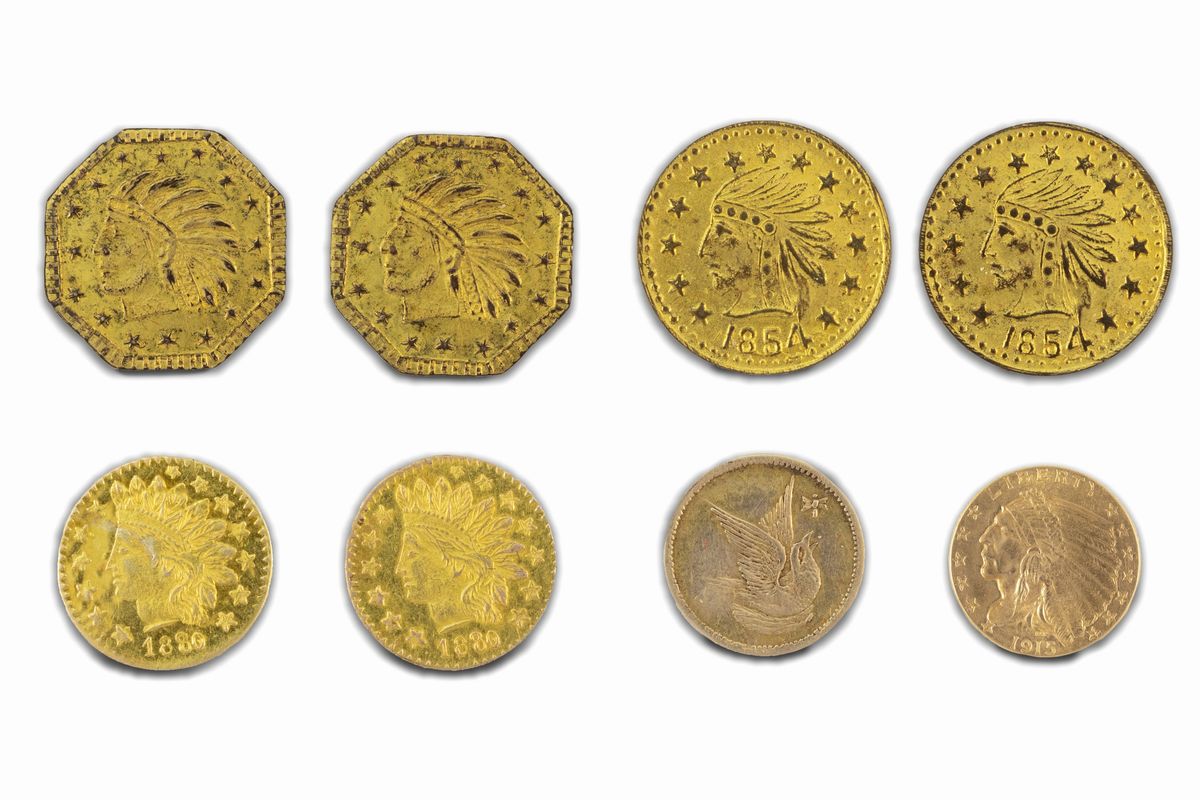 Stati Uniti D'america - Lotto di 8 monete false, frazioni di dollaro ottocentesche e esemplare 'I...