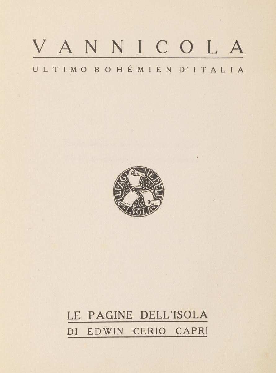 Edwin Cerio, Vannicola ultimo bohémien d'Italia, raccolta di scritti, 1923