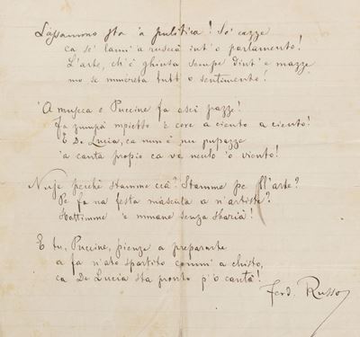 Poesia autografa firmata con articolo, 1910