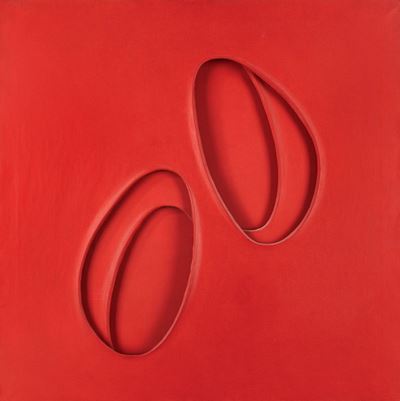 Zone riflesse - acrilico rosso su tre tele sovrapposte, 1964