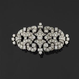 A platinum and 18K white gold, diamond brooch, circa 1930