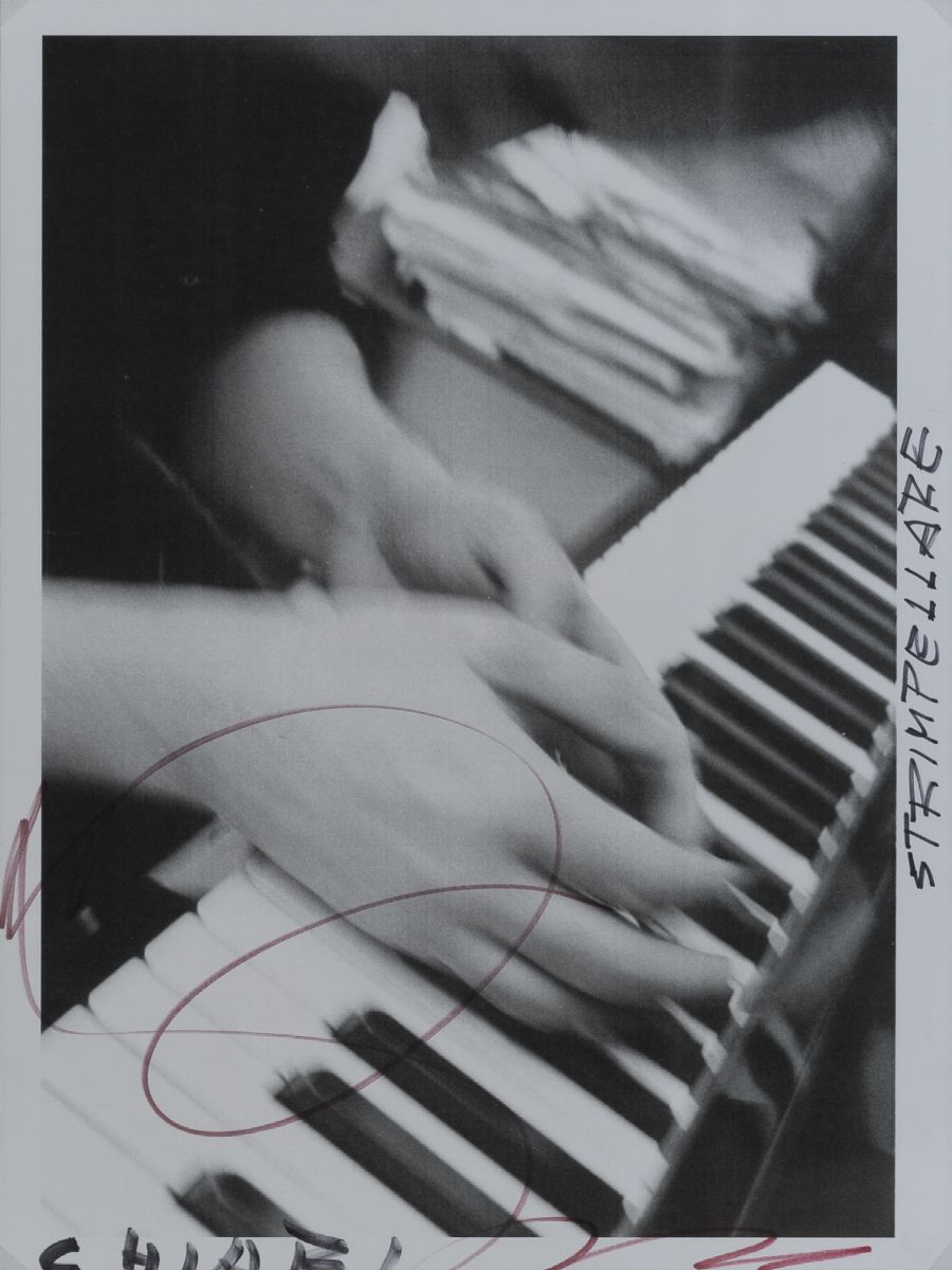 Giuseppe Chiari - Amare il suono - Suonare sempre - Strimp, 1978, 4 fotografie in bianconero dipi...