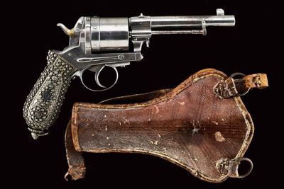 Raro Revolver Gasser a Percussione Centrale Mod. 1870 con Fornimenti in Argento