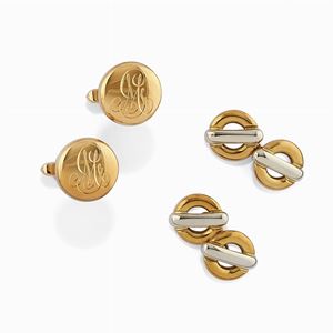 A 18K yellow and two color gold pair of cufflinks, Bulgari and Pomellato