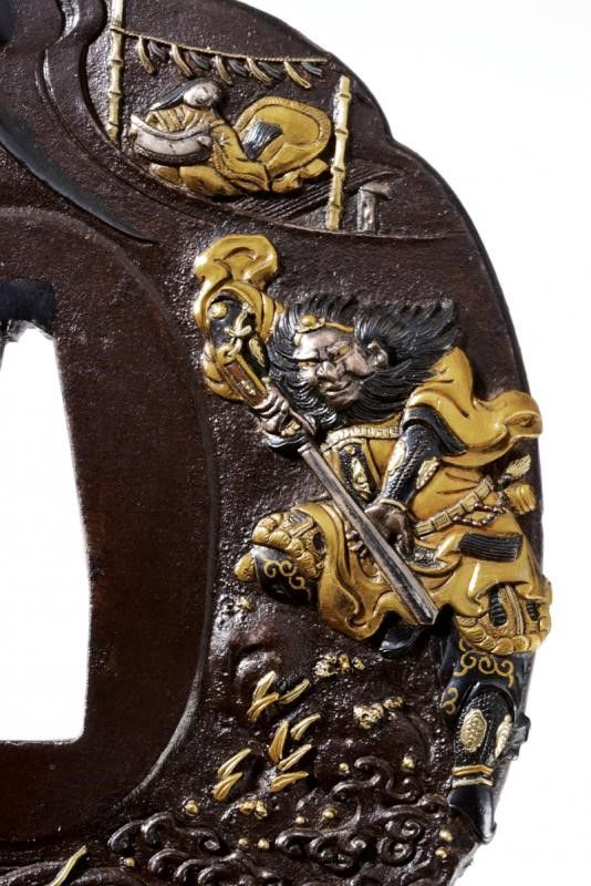 Bellissima Tsuba Firmata Toshichika e con Kakihan