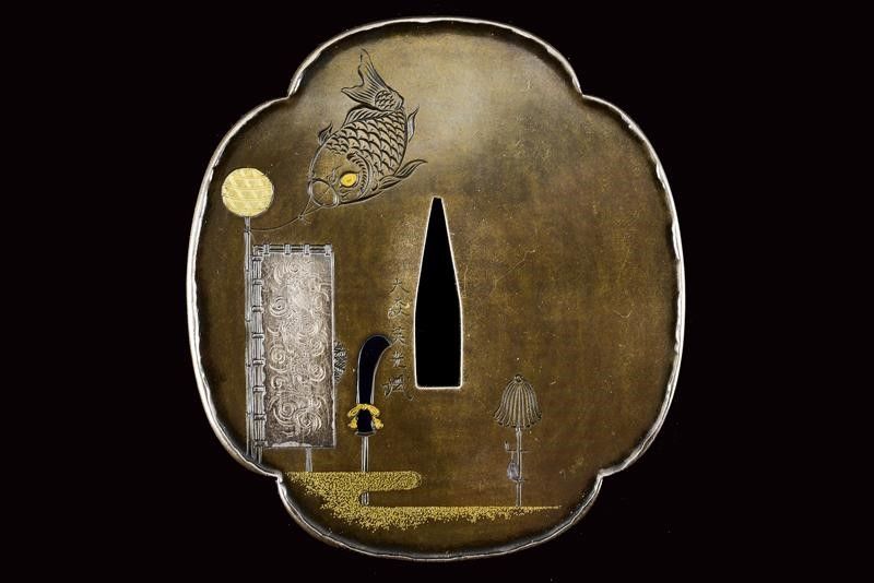 Bellissima Tsuba Gimei Omori Terumitsu e Kakihan