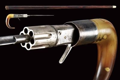 Raro Bastone Animato con Revolver e Lama