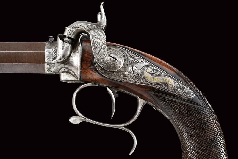 Rara Pistola a Luminello a Due Cariche Sovrapposte di Marelli (1850 - 1860)