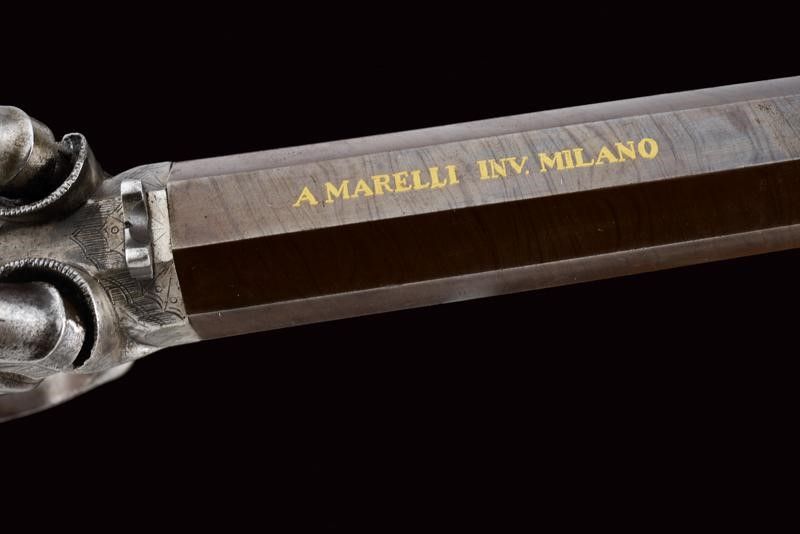 Rara Pistola a Luminello a Due Cariche Sovrapposte di Marelli (1850 - 1860)