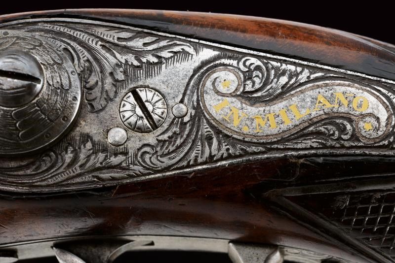 Rara Pistola a Luminello a Due Cariche Sovrapposte di Marelli (1850 - 1860)
