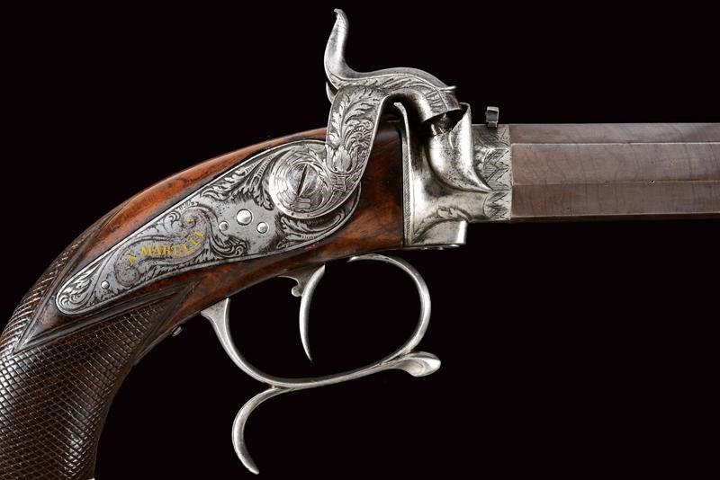 Rara Pistola a Luminello a Due Cariche Sovrapposte di Marelli (1850 - 1860)