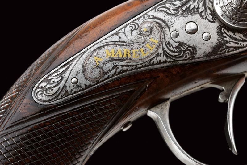 Rara Pistola a Luminello a Due Cariche Sovrapposte di Marelli (1850 - 1860)