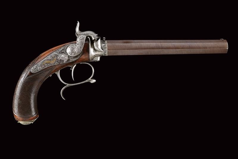 Rara Pistola a Luminello a Due Cariche Sovrapposte di Marelli (1850 - 1860)