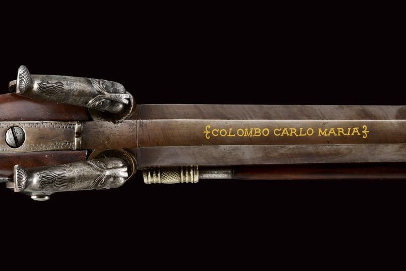 Paio di Rare Pistole Sovrapposte a Luminello di Colombo