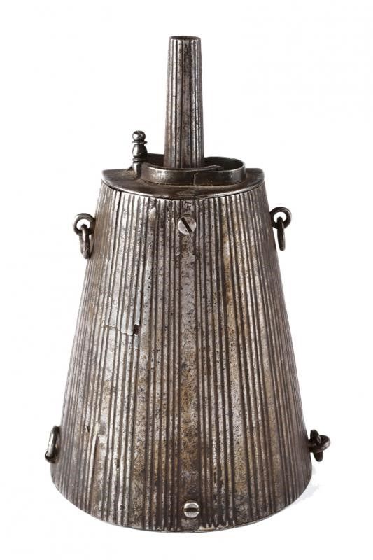 An iron powder flask Rare and Fine Antique Arms, Armour and Militaria